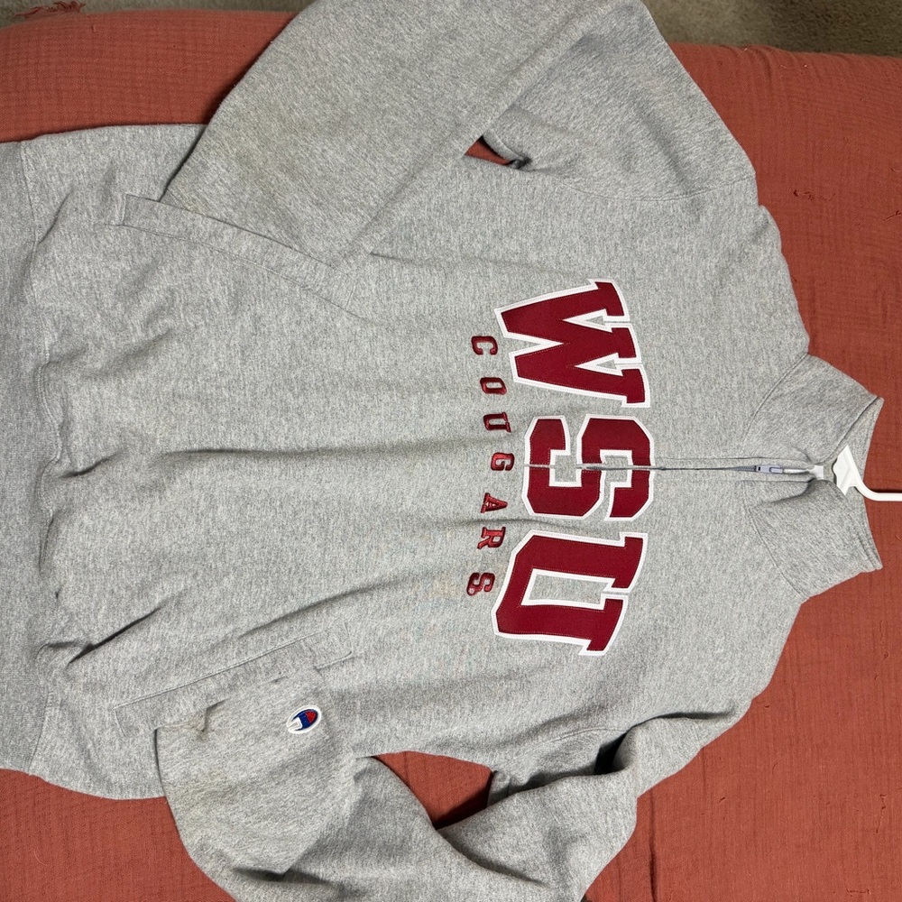 Champion Gray Zip-Up Sweater with WSU Logo